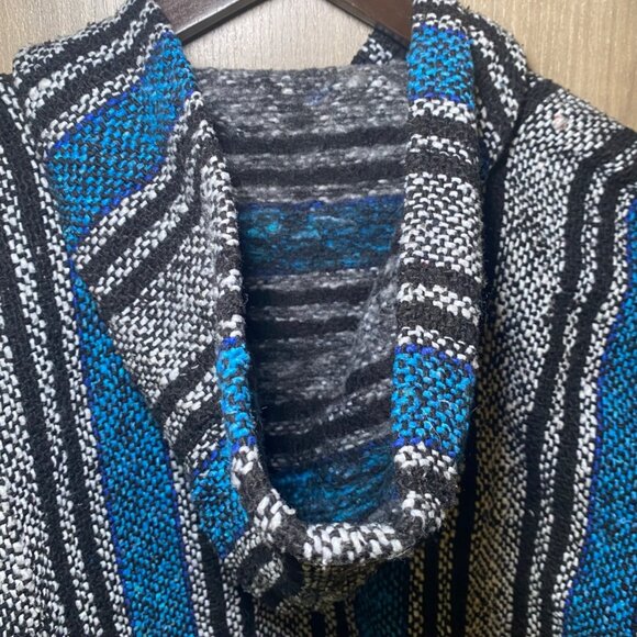 Baja Hoodie Pullover Artesanias Tlaxcaltecas Stripe Blue Black Boho Indie Mexico - Picture 4 of 5